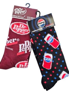 Dr Pepper & Pepsi Men’s Crew Socks Size 6-12, New